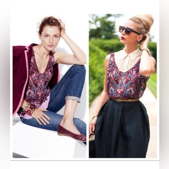 J. Crew Tops - J. Crew Cate Silk Iced Lilac Paisley Flowing Classy Versatile Tank Top Size 6